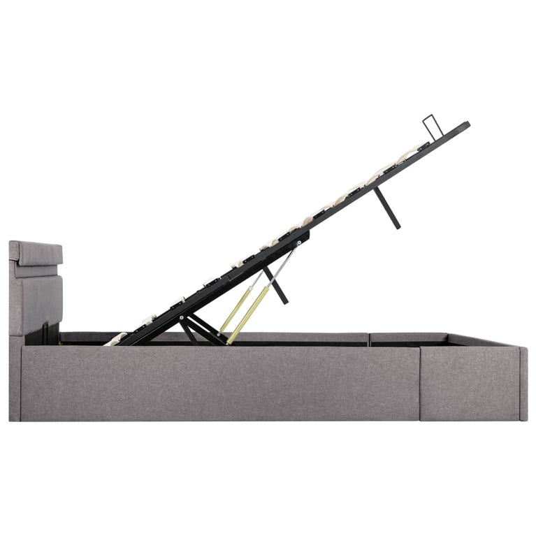 Bedframe met hydraulische opslag en LED stof taupe 120x200 cm
