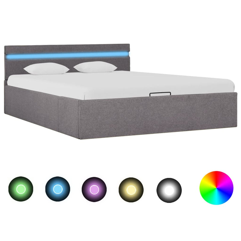 Bedframe met hydraulische opslag en LED stof taupe 140x200 cm
