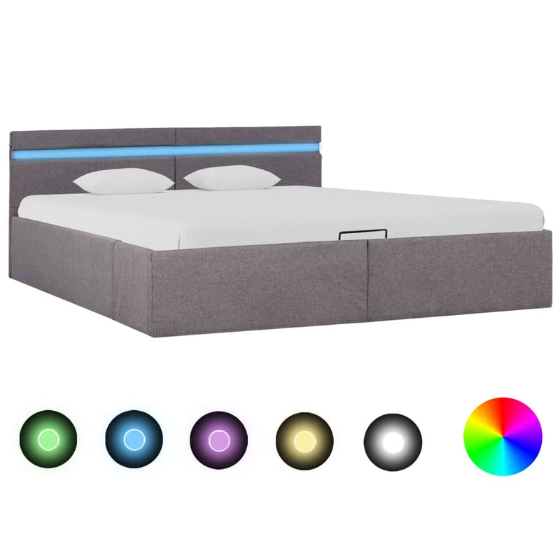 Bedframe met hydraulische opslag en LED stof taupe 160x200 cm
