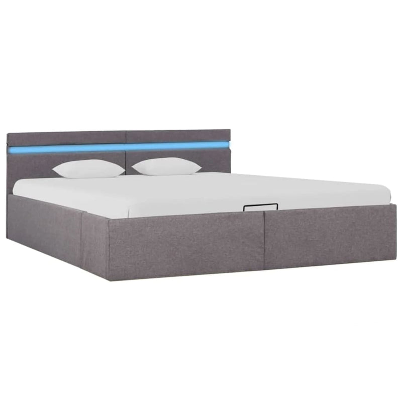 Bedframe met hydraulische opslag en LED stof taupe 160x200 cm