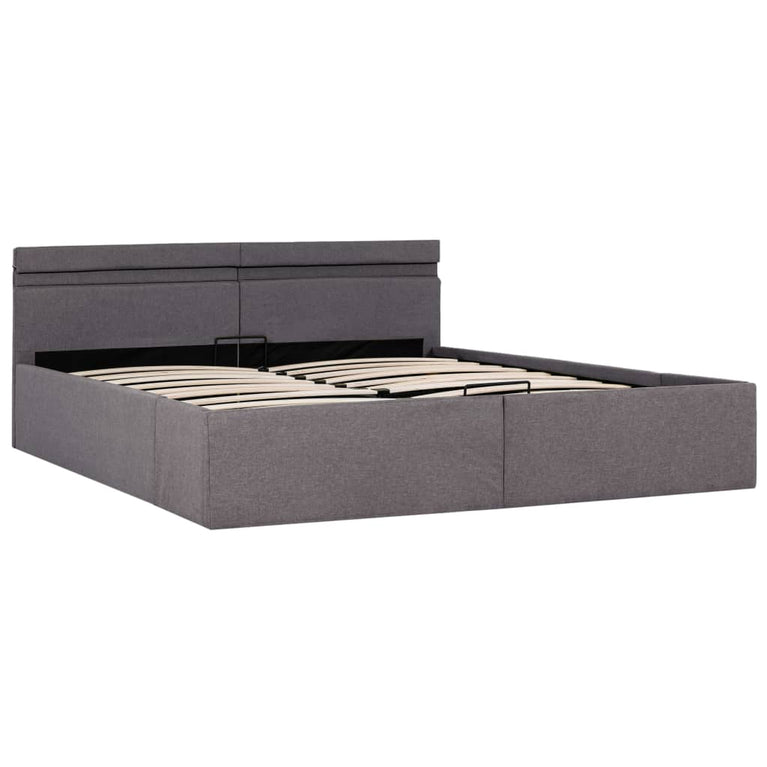Bedframe met hydraulische opslag en LED stof taupe 160x200 cm