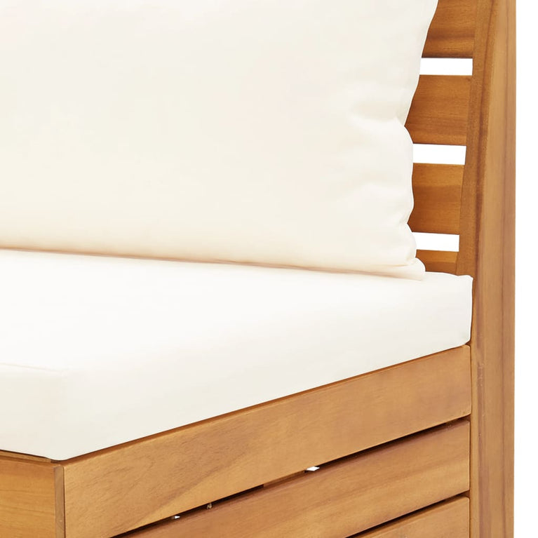 6-delige Loungeset met kussens massief acaciahout crèmewit