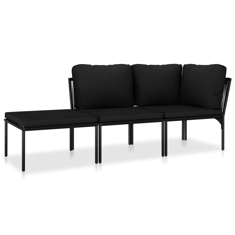 3-delige Loungeset met kussens PVC zwart