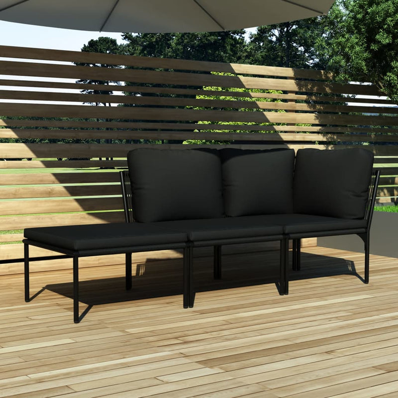 3-delige Loungeset met kussens PVC zwart