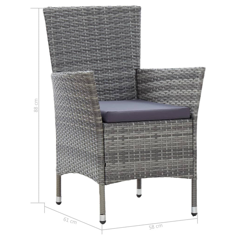 5-delige Tuinset met kussens poly rattan grijs