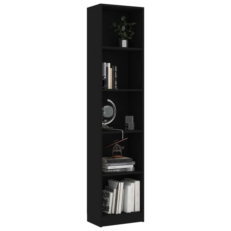 Boekenkast met 5 schappen 40x24x175 cm bewerkt hout zwart