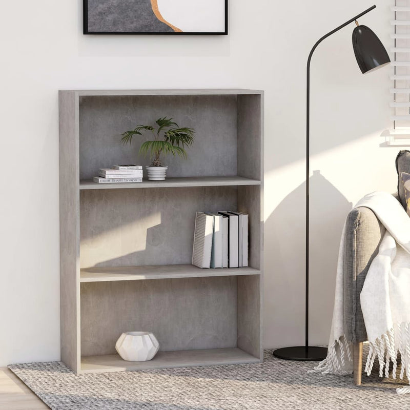 Boekenkast met 3 schappen 80x30x114 cm spaanplaat betongrijs