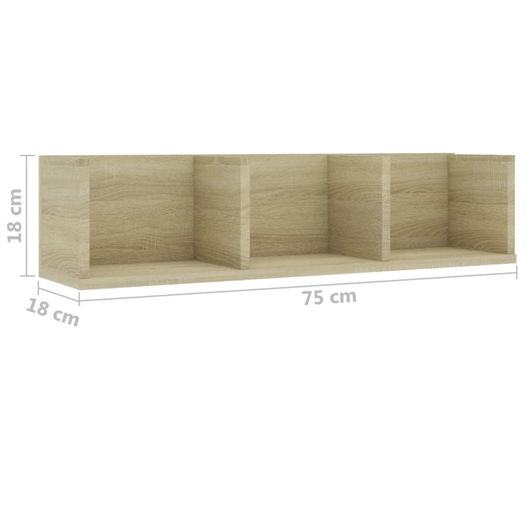 Cd-wandschap 75x18x18 cm bewerkt hout sonoma eikenkleurig