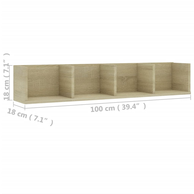 Cd-wandschap 100x18x18 cm bewerkt hout sonoma eikenkleurig