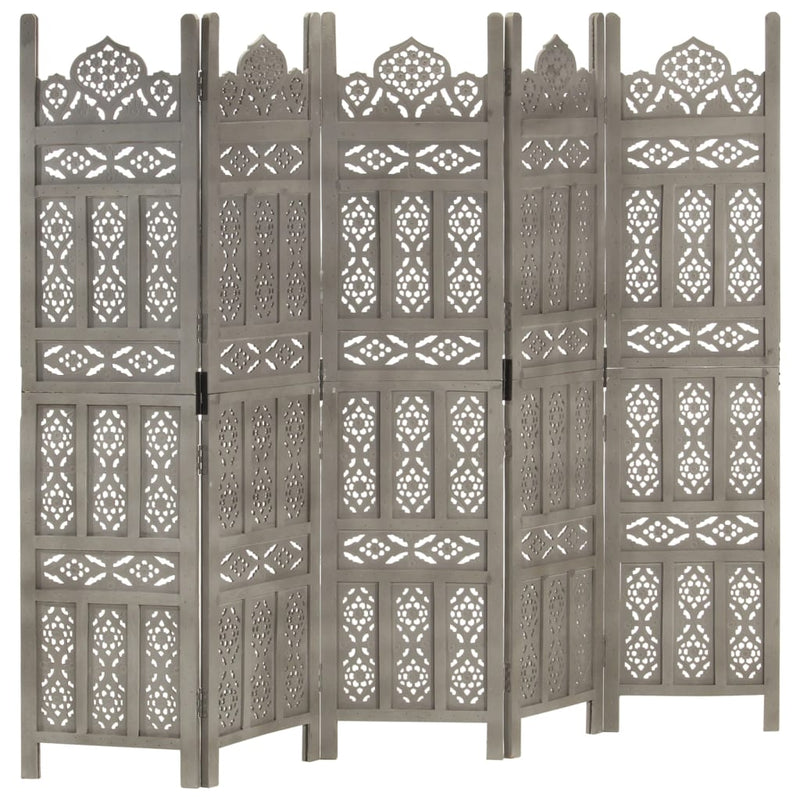 Kamerscherm 5 panelen handgesneden 200x165 cm mangohout grijs