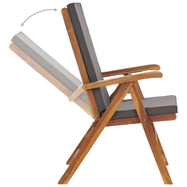 Tuinstoelen 2 st verstelbaar kussens verstelbaar teakhout grijs