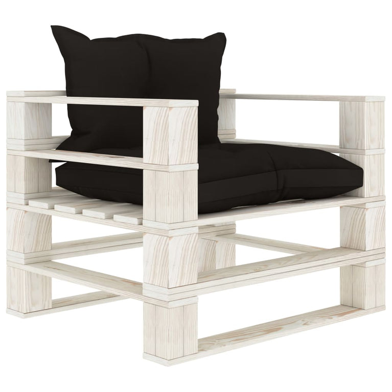 7-delige Loungeset met zwarte kussens pallet hout