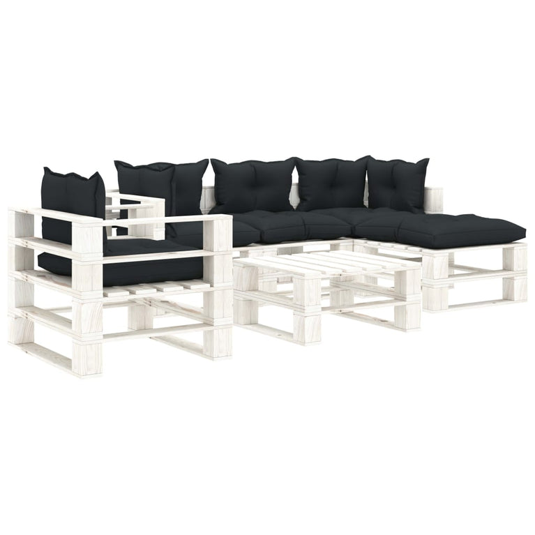6-delige Loungeset met antracietkleurige kussens pallet hout