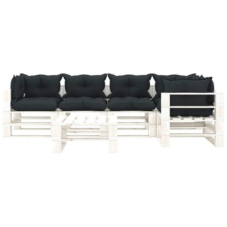 6-delige Loungeset met antracietkleurige kussens pallet hout