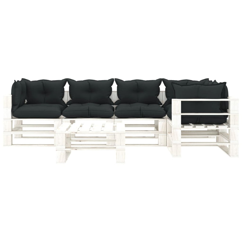 6-delige Loungeset met antracietkleurige kussens pallet hout