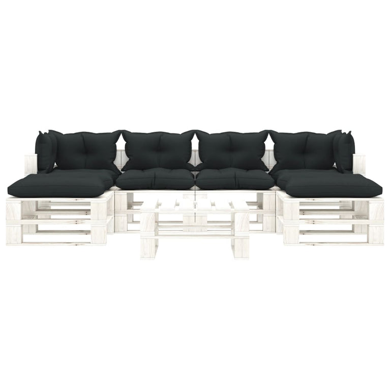 7-delige Loungeset met antracietkleurige kussens pallet hout
