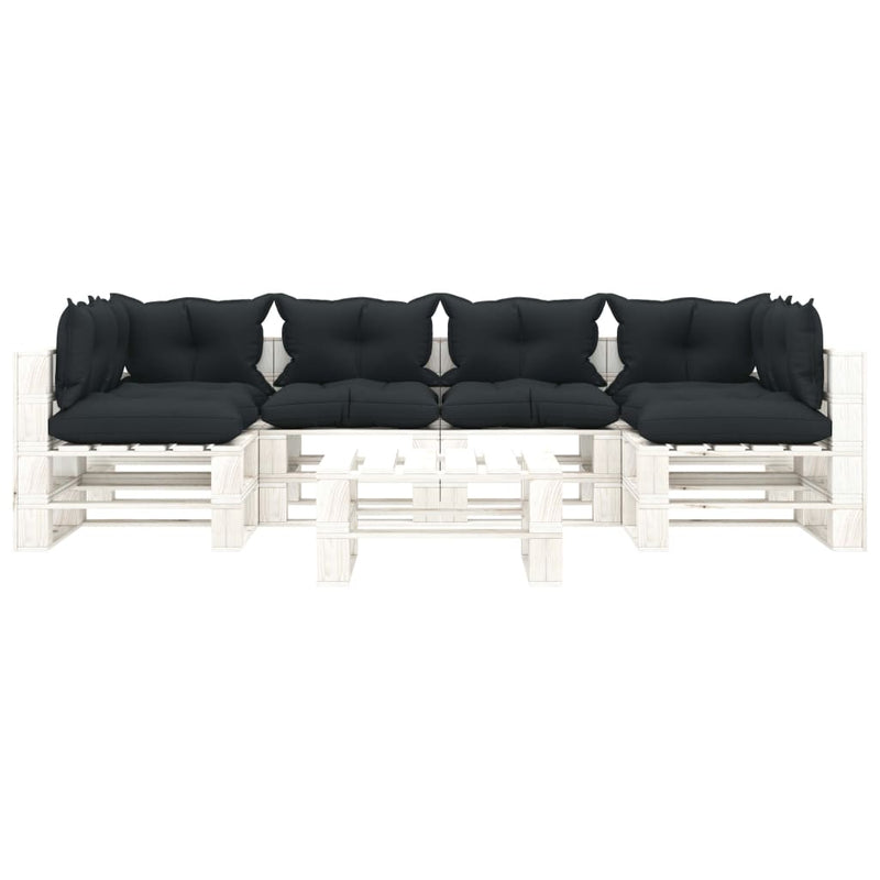 7-delige Loungeset met antracietkleurige kussens pallet hout