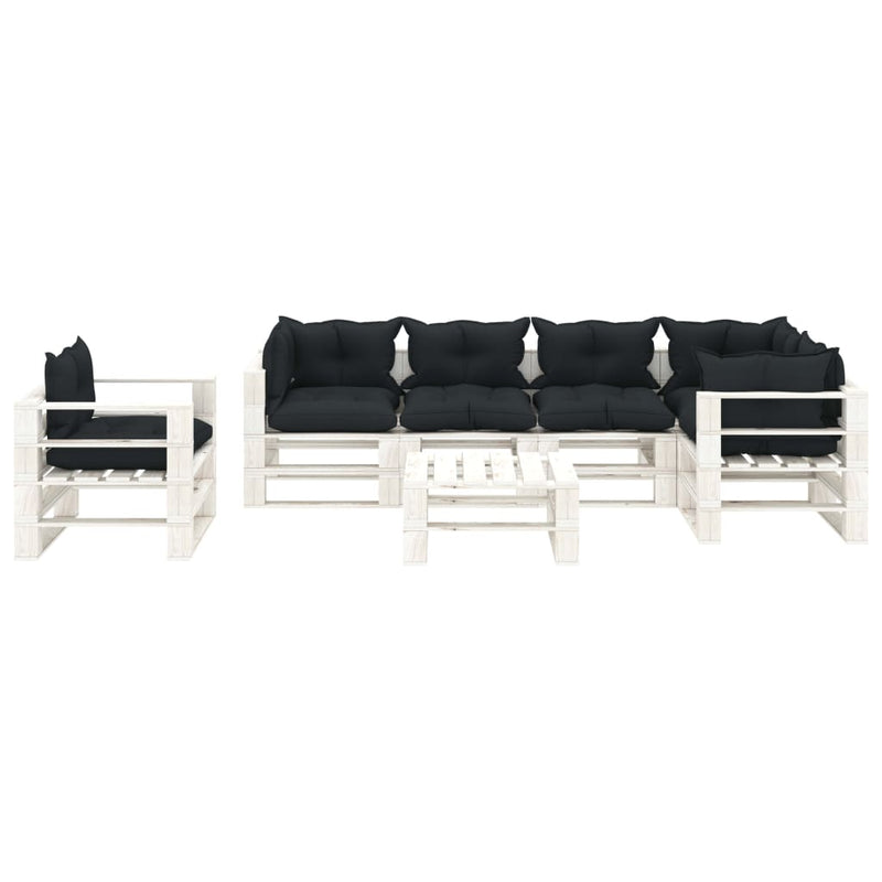 7-delige Loungeset met antracietkleurige kussens pallet hout