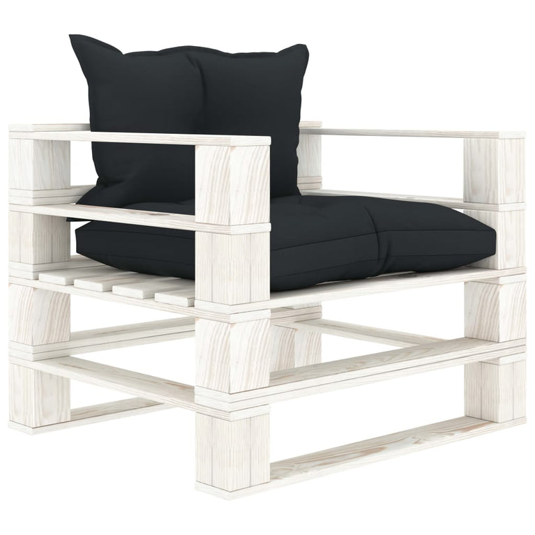 7-delige Loungeset met antracietkleurige kussens pallet hout
