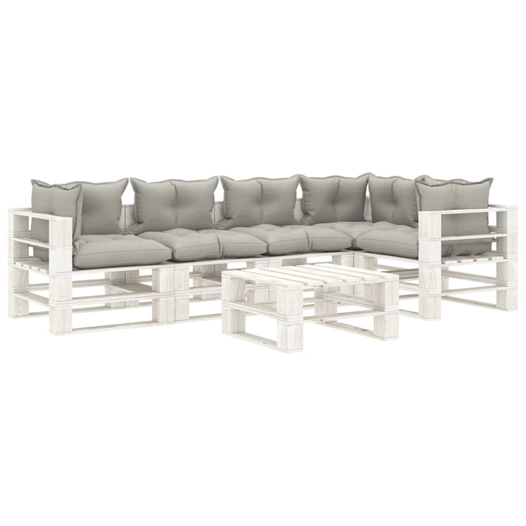 6-delige Loungeset met taupe kussens pallet hout
