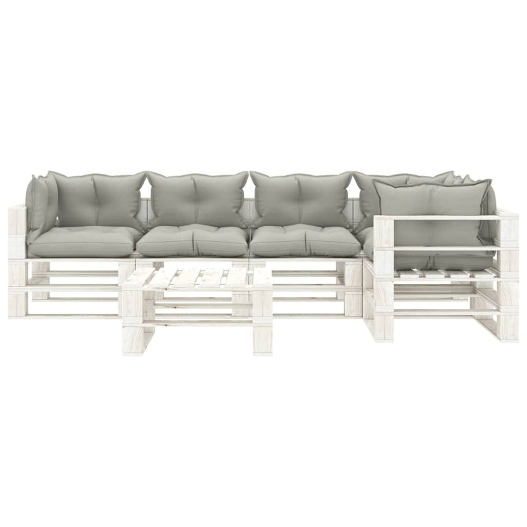 6-delige Loungeset met taupe kussens pallet hout