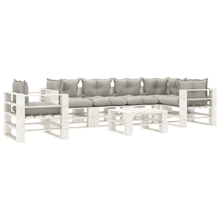 7-delige Loungeset met taupe kussens pallet hout