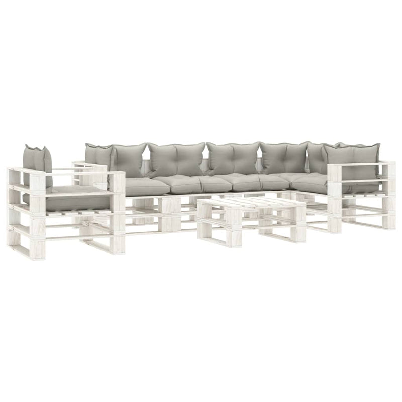 7-delige Loungeset met taupe kussens pallet hout