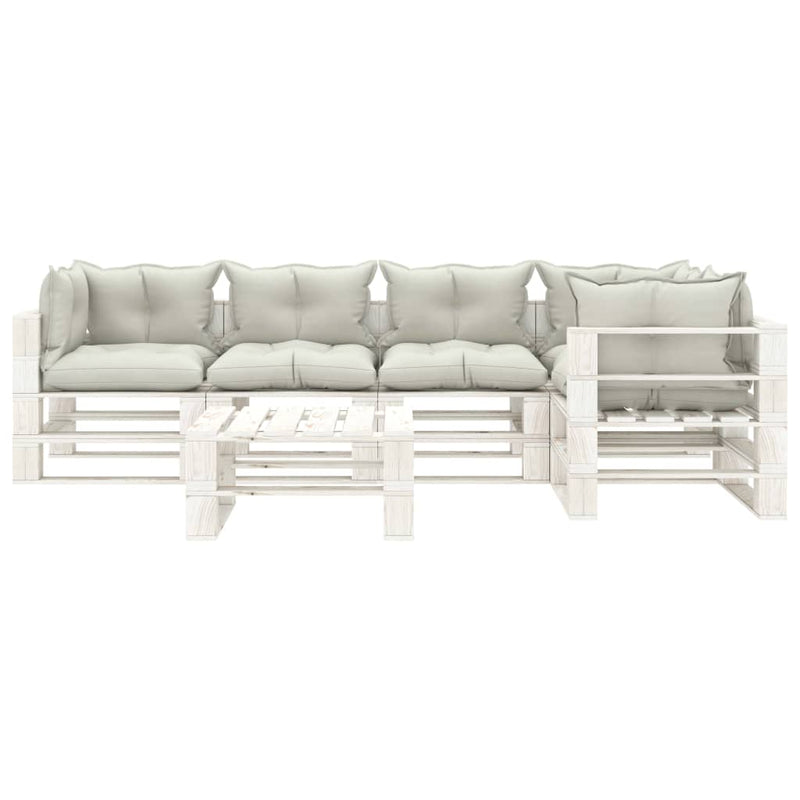 6-delige Loungeset met beige kussens pallet hout