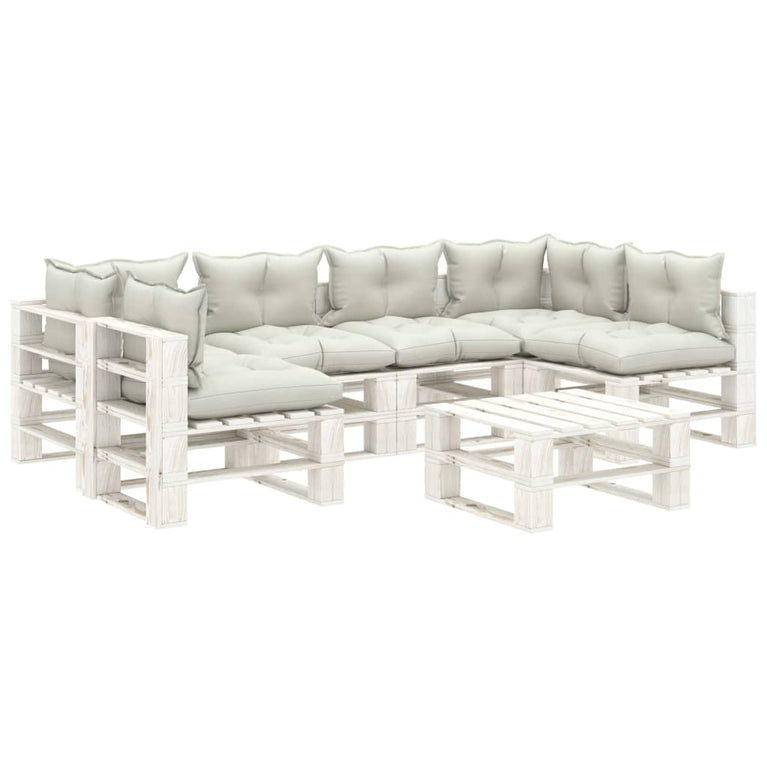 7-delige Loungeset met beige kussens pallet hout