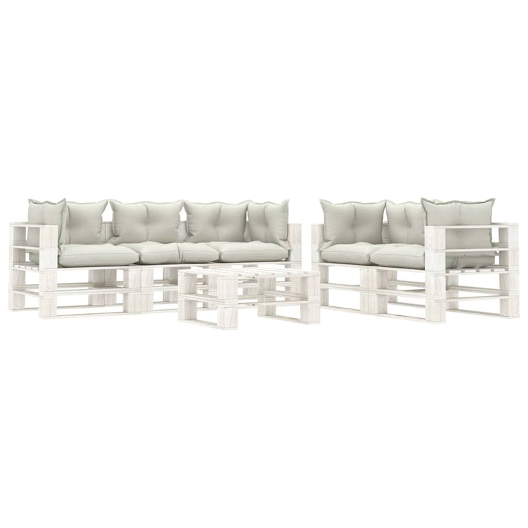 6-delige Loungeset met beige kussens pallet hout