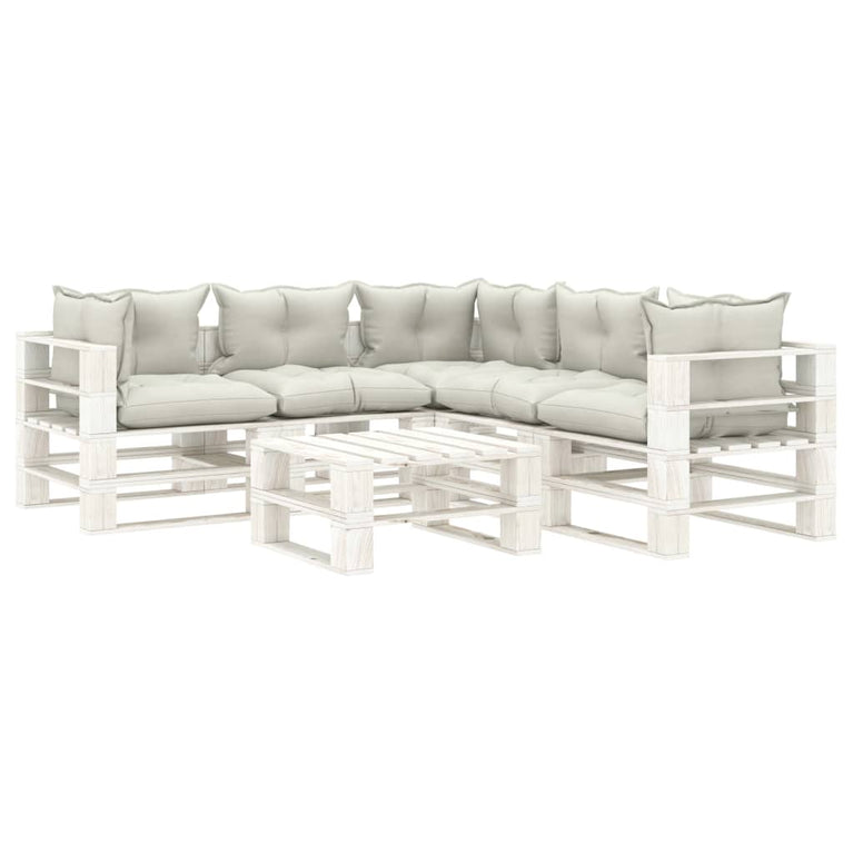 6-delige Loungeset met beige kussens pallet hout