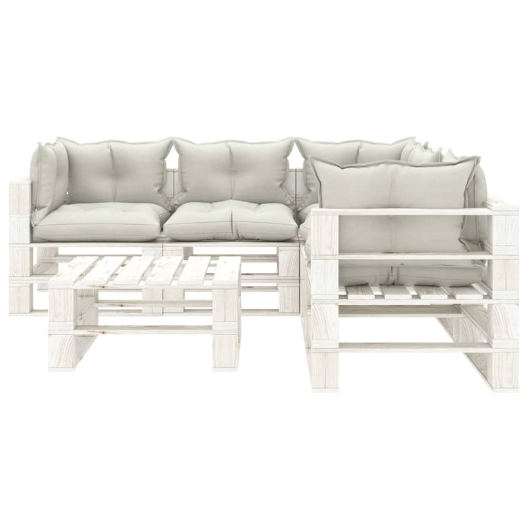 6-delige Loungeset met beige kussens pallet hout
