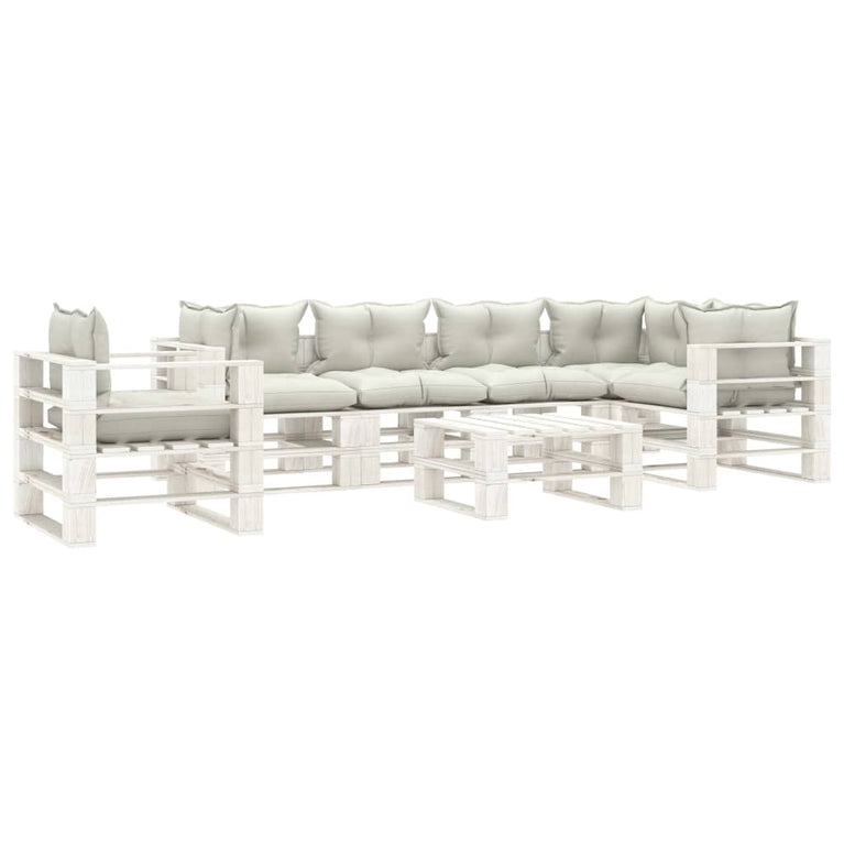 7-delige Loungeset met beige kussens pallet hout