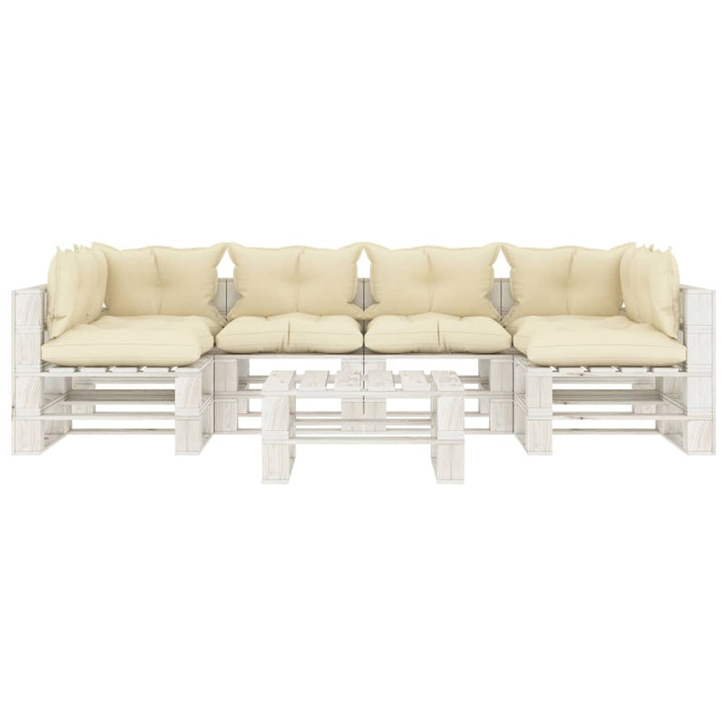 7-delige Loungeset met crèmekleurige kussens pallet hout