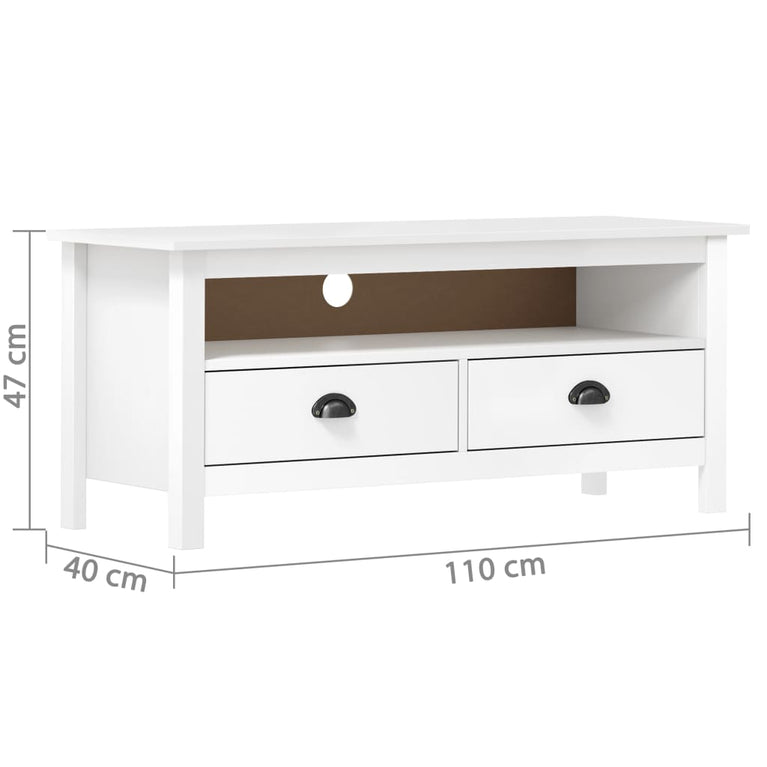 Tv-meubel Hill 110x40x47 cm massief grenenhout wit