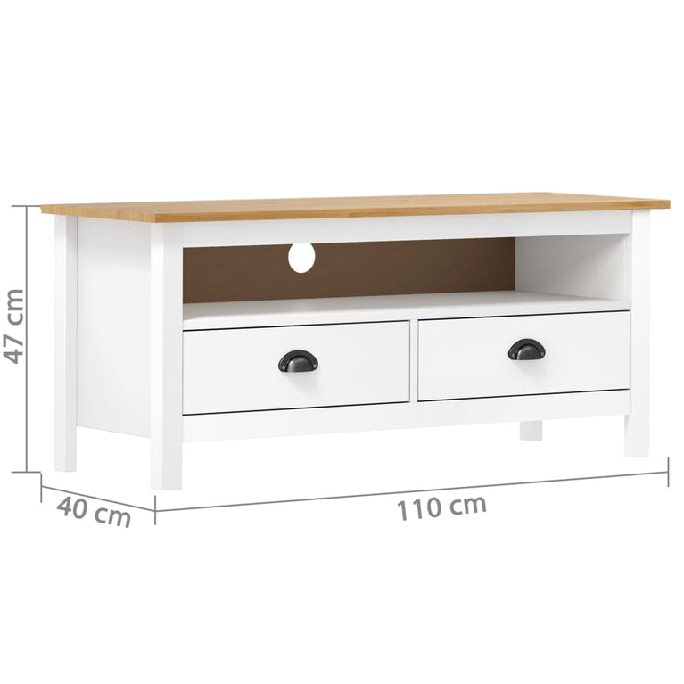 Tv-meubel Hill 110x40x47 cm massief grenenhout wit