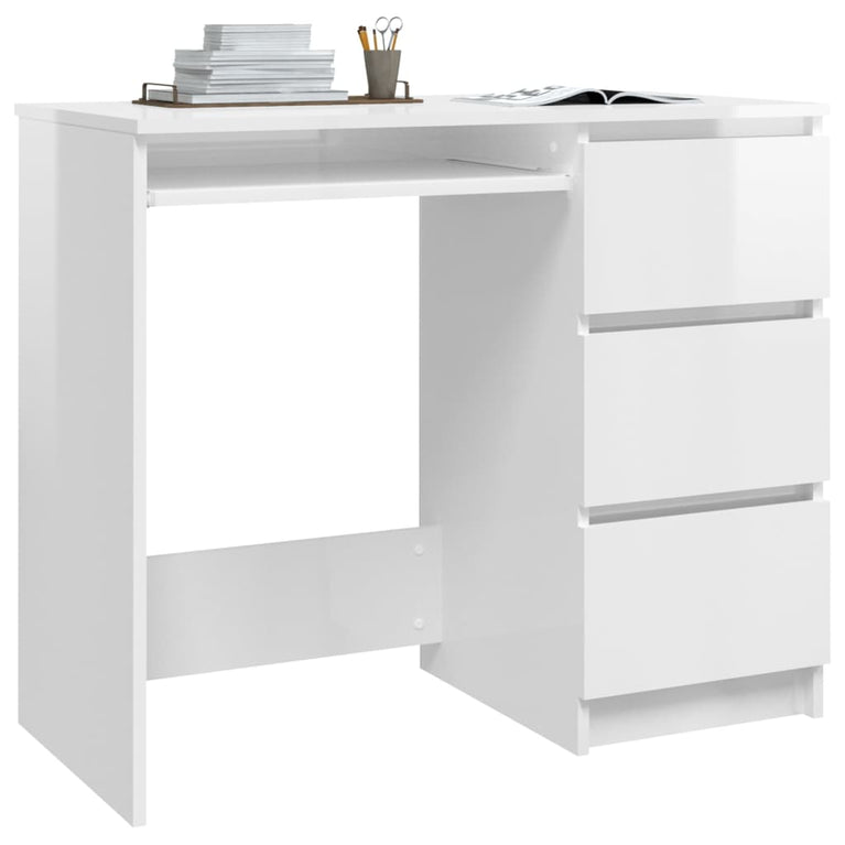 Bureau 90x45x76 cm spaanplaat hoogglans wit