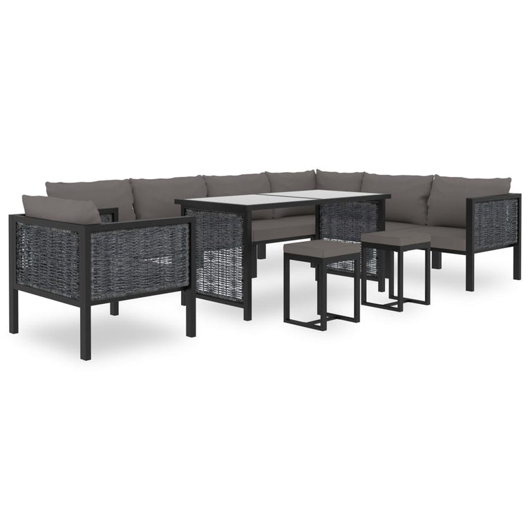 10-delige Loungeset met kussens poly rattan antraciet