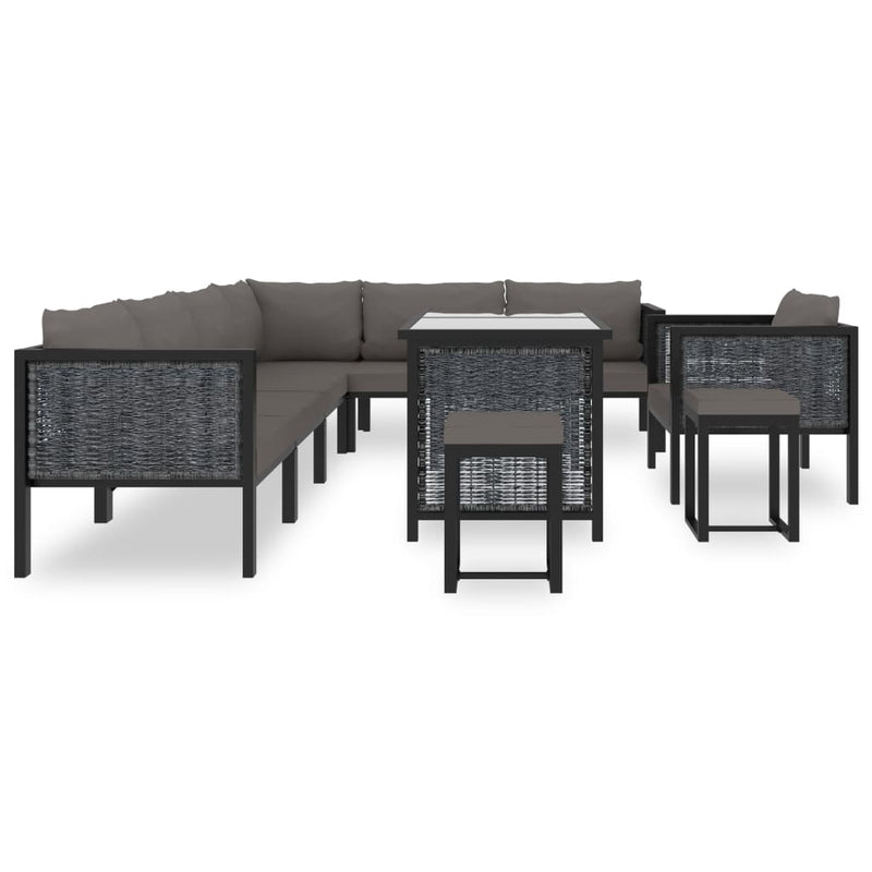 10-delige Loungeset met kussens poly rattan antraciet