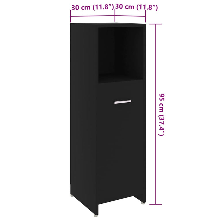 Badkamerkast 30x30x95 cm spaanplaat zwart