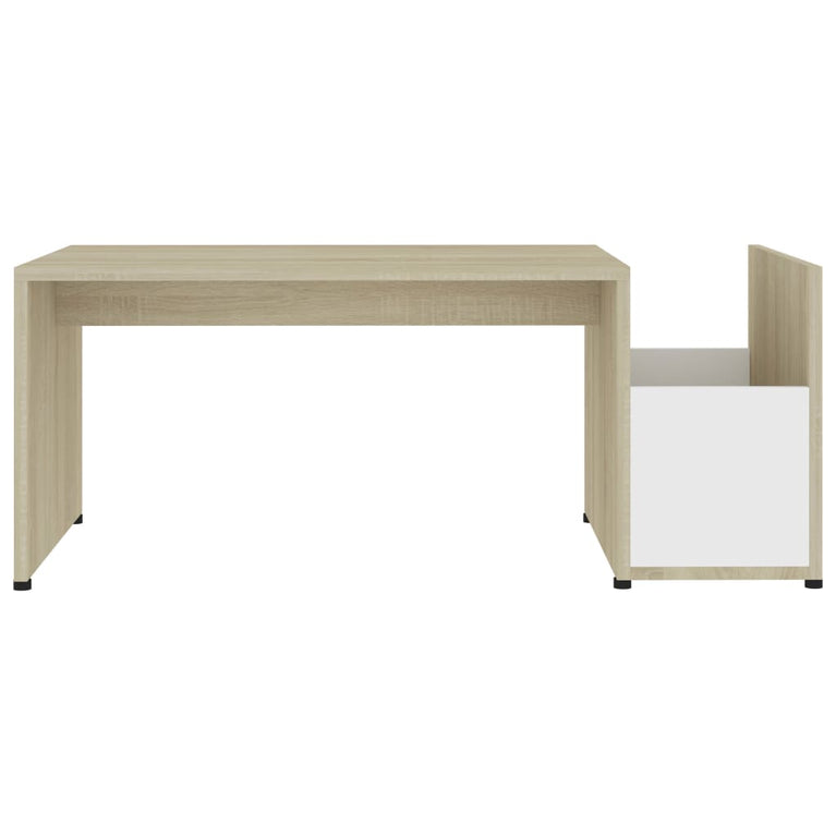 Salontafel 90x45x35 cm spaanplaat wit en sonoma eikenkleurig