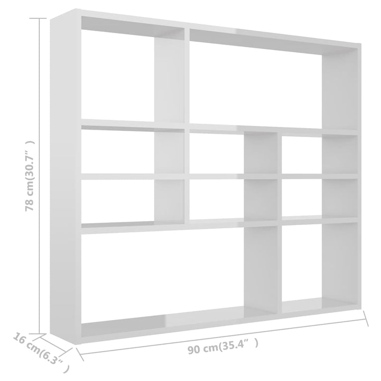 Wandschap 90x16x78 cm bewerkt hout hoogglans wit