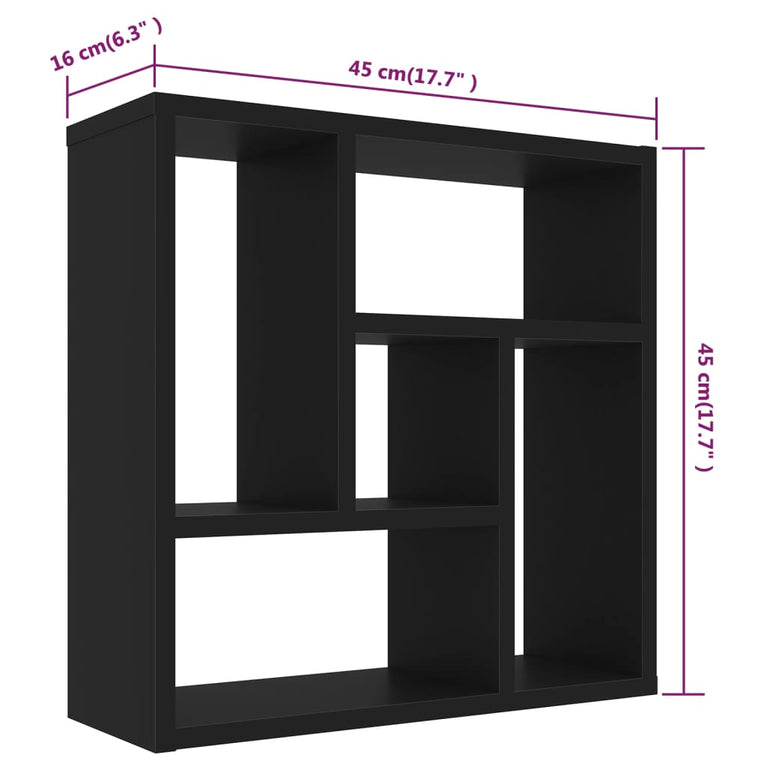 Wandschap 45,1x16x45,1 cm spaanplaat zwart