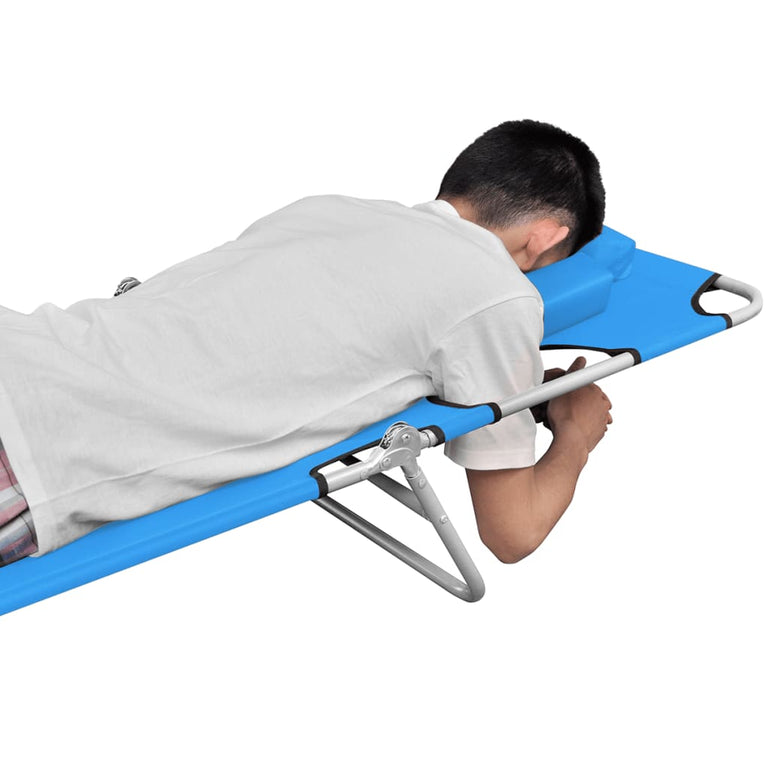 Ligbed inklapbaar met hoofdkussen staal turquoiseblauw