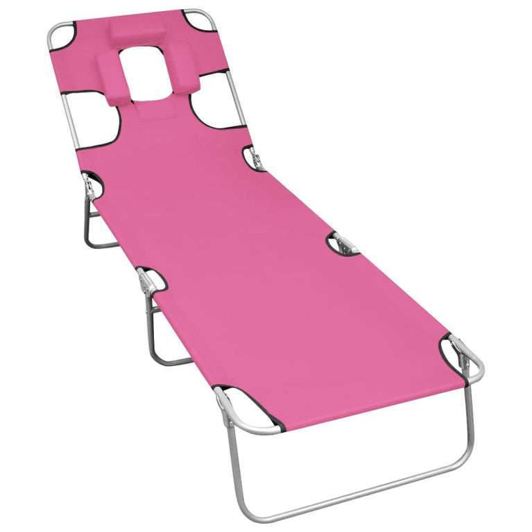 Ligbed inklapbaar met hoofdkussen staal magenta
