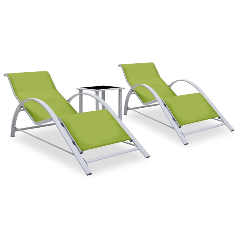 Ligbedden 2 st met tafel aluminium groen