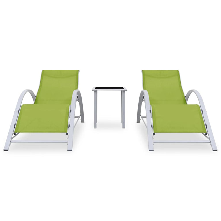 Ligbedden 2 st met tafel aluminium groen