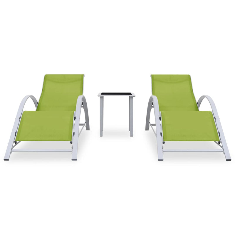 Ligbedden 2 st met tafel aluminium groen