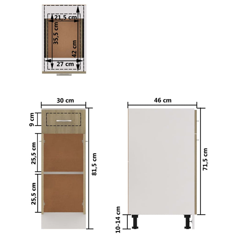 Onderkast met lade 30x46x81,5 cm spaanplaat sonoma eikenkleurig