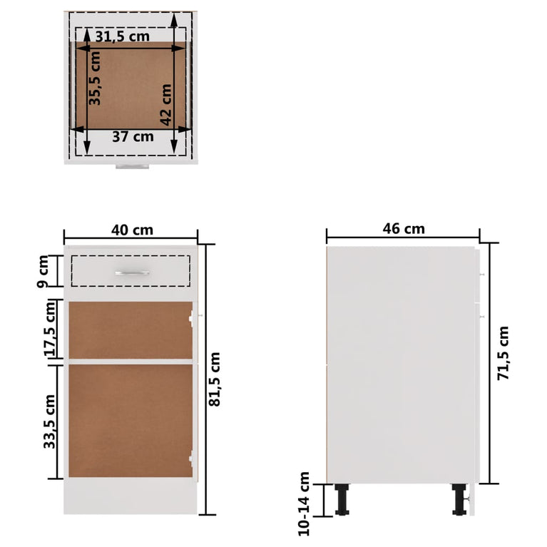 Onderkast met lade 40x46x81,5 cm bewerkt hout wit